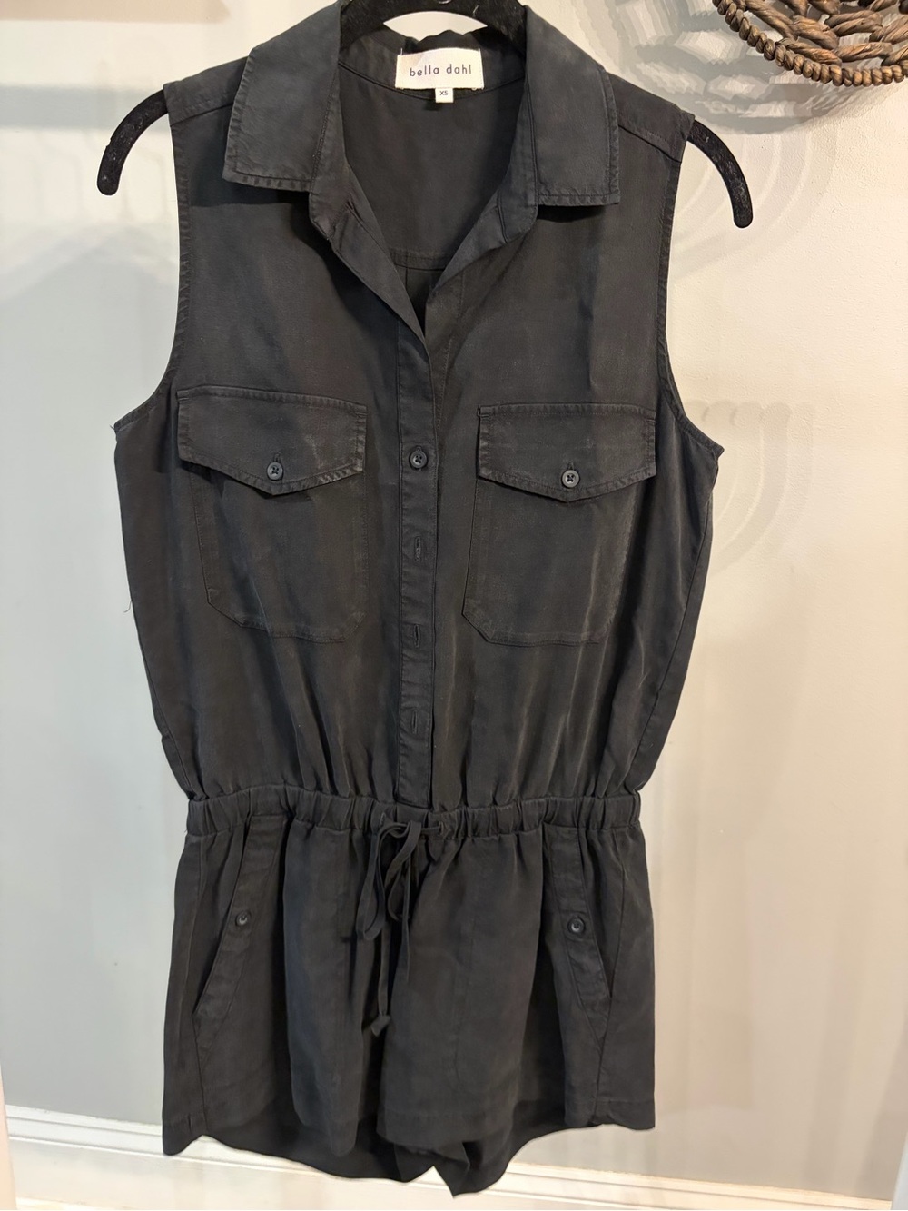 Bella Dahl Sleeveless Charcoal/black Utility Romper size xs